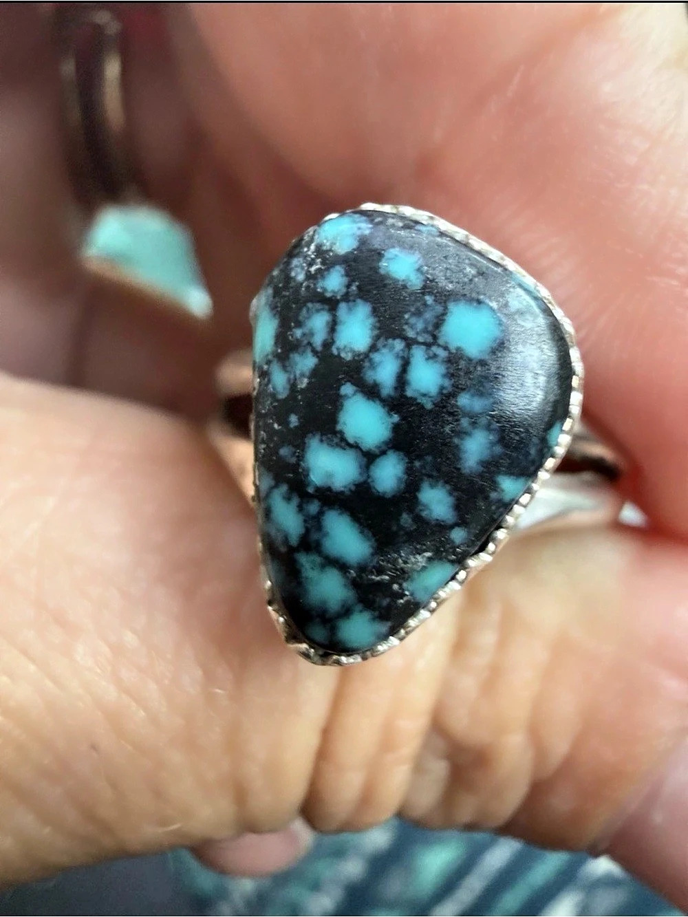 Native American handmade by G. Perry Blue Moon Turquoise-Style Statement Ring 8